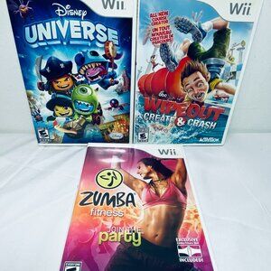 (3) Wii Games 2006: Disney Universe / ABC Wipeout Create & Crash / Zumba - VGUC